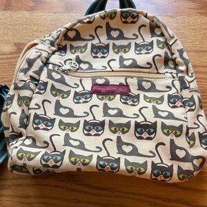 bungalow 360 Cream Cat Face Canvas Mini Backpack with Black Accents